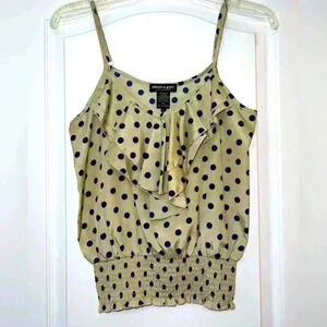 Cute tan with blue polka dot spaghetti strap shirt. ￼